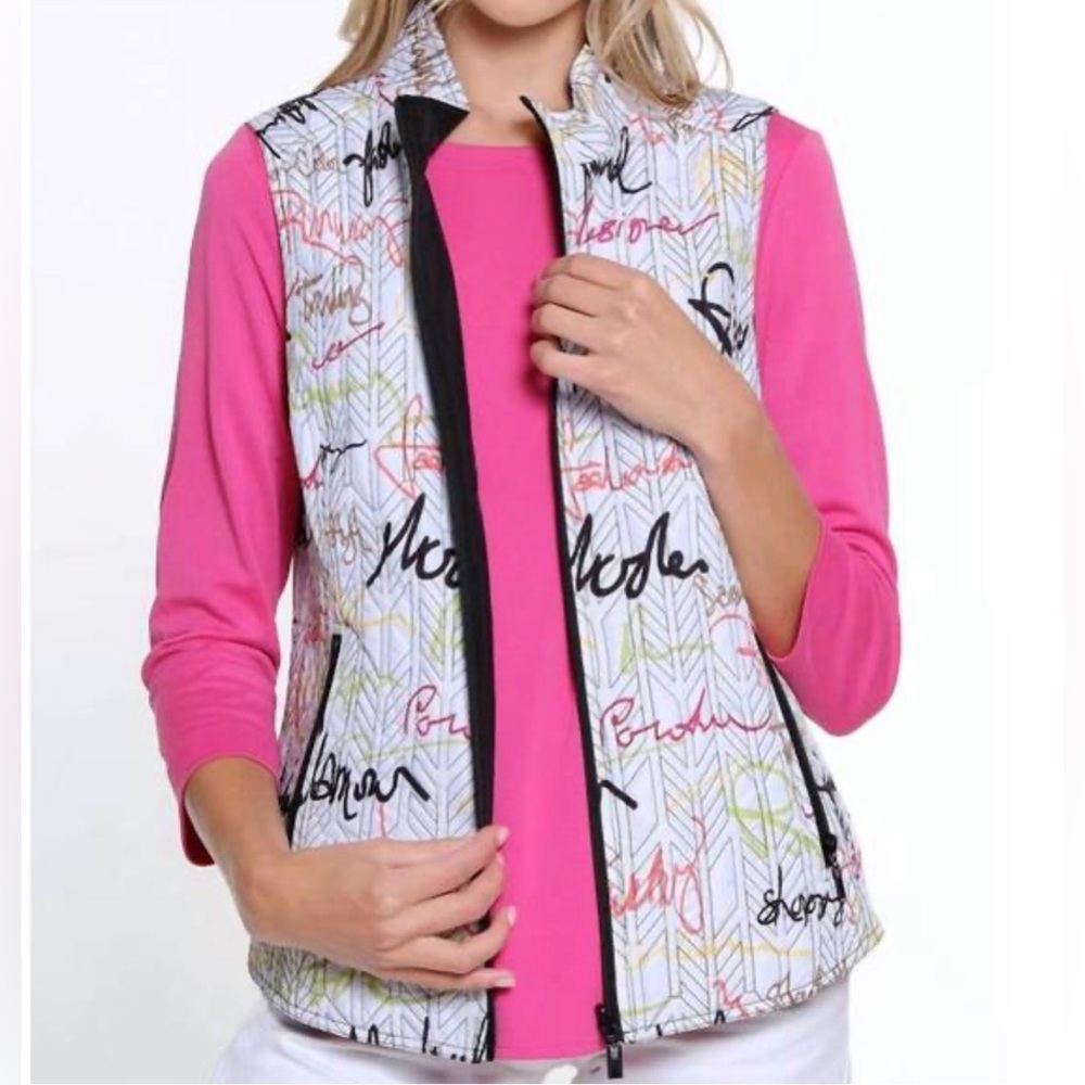 Multiples Reversible White and Black Graphic Vest